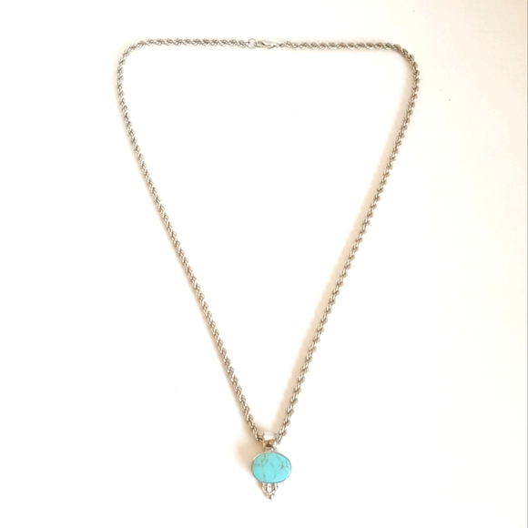Sterling Silver Gold Matrix Turquoise Pendant & Rope Chain 💎 ATI Mexico MCM - Picture 14 of 15